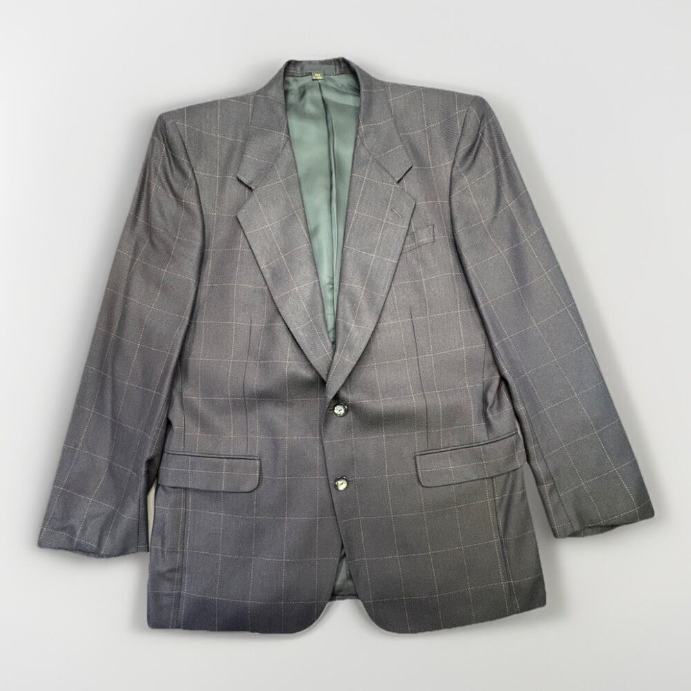 Bachrach Men’s Silk Black Blazer 42L Herringbone Weave Windowpane Check Pattern - Picture 1 of 10